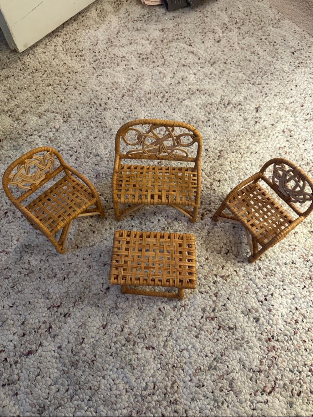 Vintage Wicker Era Set of 2 Rattan Chairs, couch and table